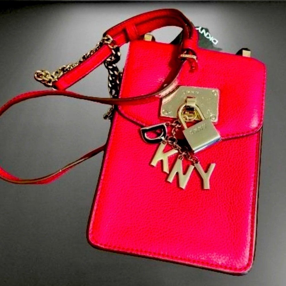 DKNY Red Crossbody Bag with Gold Accents